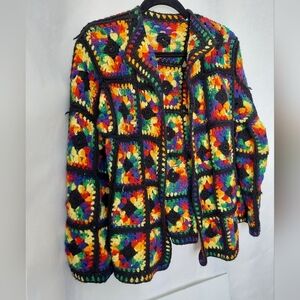 Vintage Rainbow Crochet 'Granny Square' Cardigan